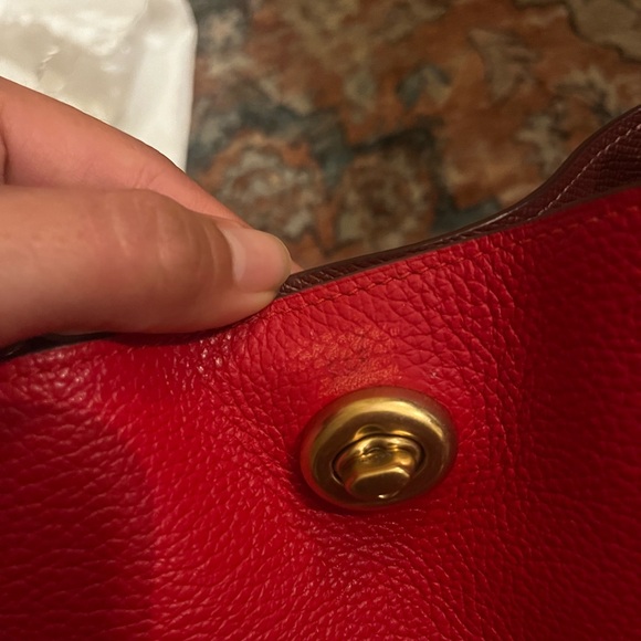 Coach Charlie Red Pebble Leather Cross Body Bucket Bag - Picture 15 of 16